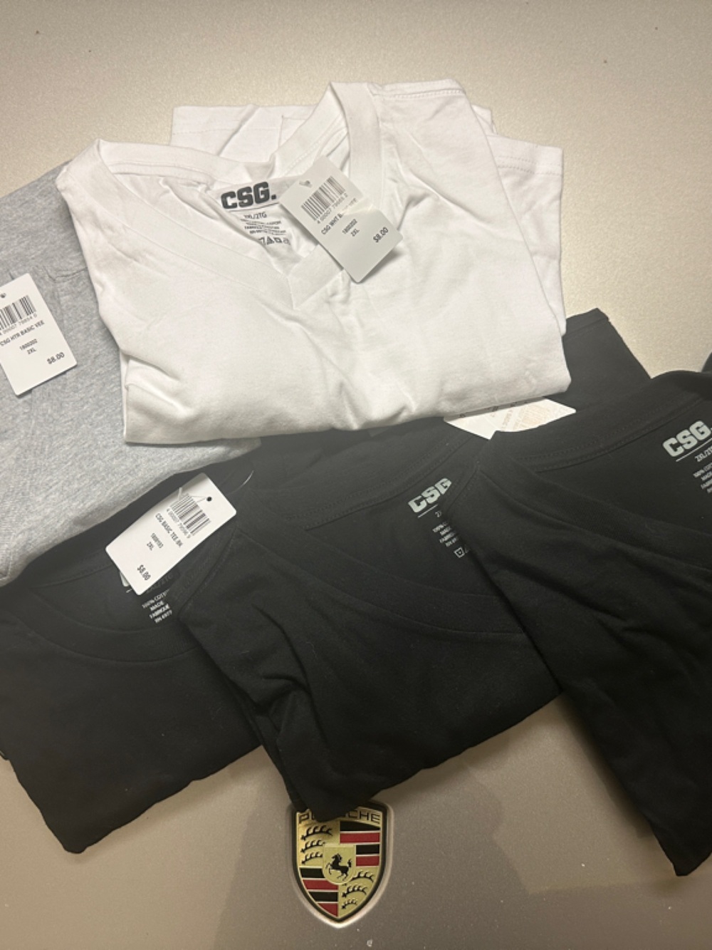 CSG Men's Short Sleeve V-Neck Tee - White & Black Pack **5 T-Shirts**